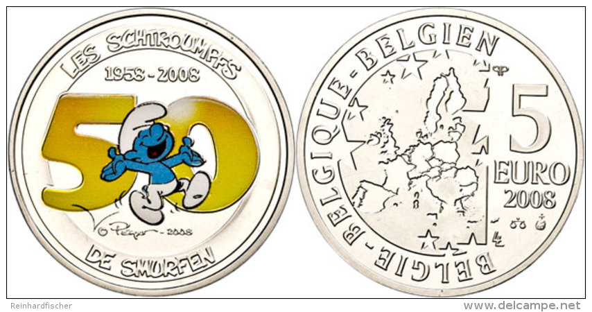 5 Euro, 2008, 50 Jahre Die Schl&uuml;mpfe - Tampondruck, KM 270, Sch&ouml;n 254, Im Etui Mit Kapsel Und Zertifikat,... - Other & Unclassified