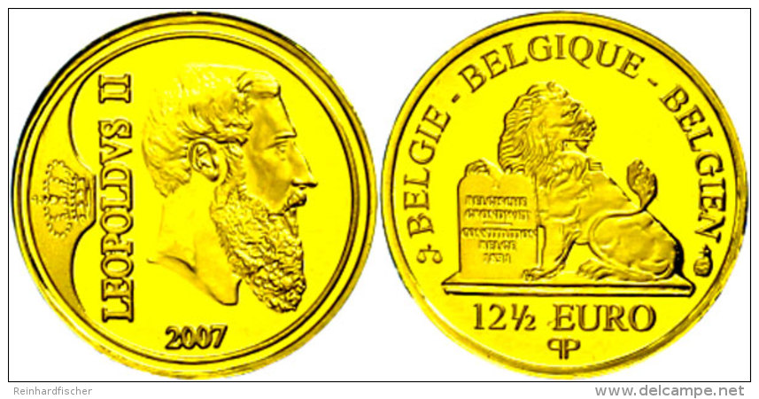 12,5 Euro, Gold, 2007, Leopold II. K&ouml;nig Der Belgier, KM 265, Sch&ouml;n 239, In Kapsel Mit Zertifikat,... - Other & Unclassified