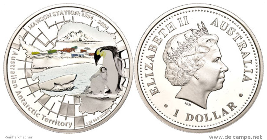 1 Dollar, 2004, Australisches Antarktisterritorium - Kaiserpinguine (Tampondruck), KM 737, Sch&ouml;n 815, Im Etui... - Other & Unclassified