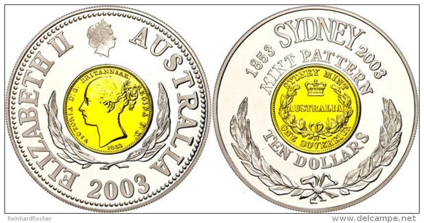 10 Dollars, 2003, Australische M&uuml;nzgeschichte - Sovereign Der Sydney Mint 1853, KM 751, Sch&ouml;n 738, Im... - Other & Unclassified
