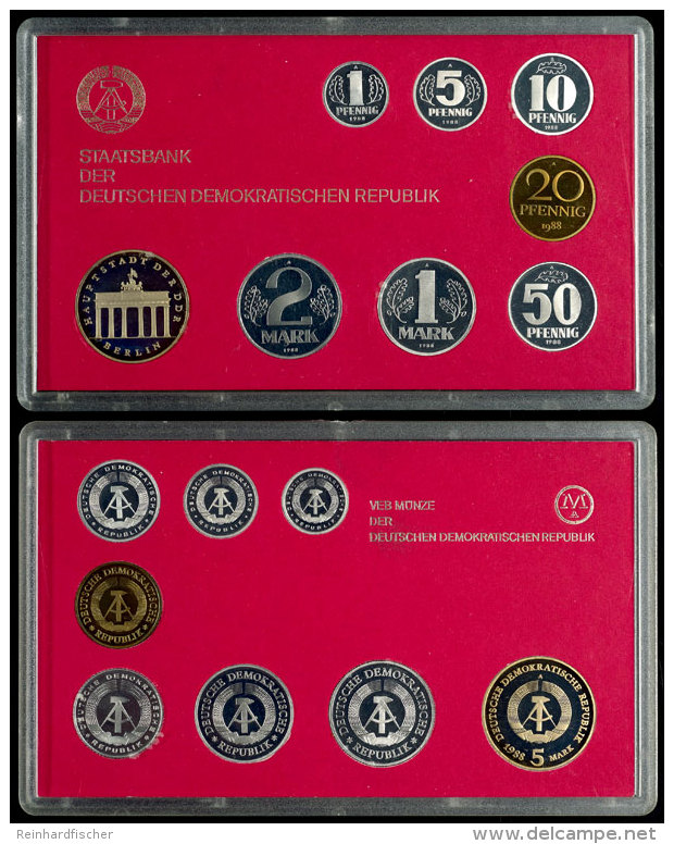 1 Pfennig Bis 5 Mark, 1988, Kursm&uuml;nzensatz, Brandenburger Tor, Auflage Nur 2.300 St&uuml;ck, In Hartplastik,... - Mint Sets & Proof Sets