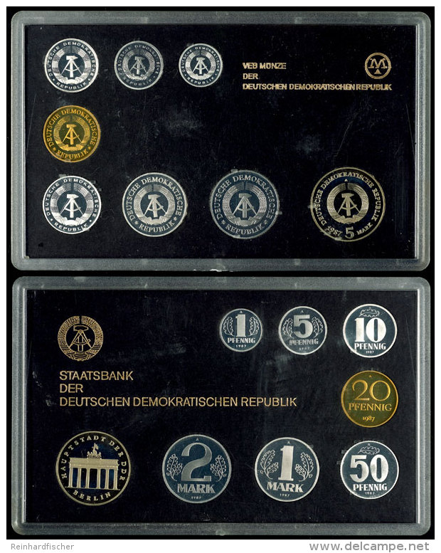 1 Pfennig Bis 5 Mark, 1987, Kursm&uuml;nzensatz, Brandenburger Tor, Auflage Nur 2.345 St&uuml;ck, In Hartplastik,... - Mint Sets & Proof Sets
