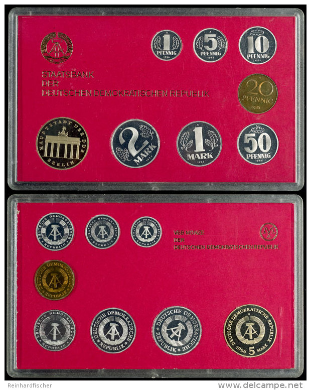 1 Pfennig Bis 5 Mark, 1986, Kursm&uuml;nzensatz, Brandenburger Tor, Auflage Nur 2.800 St&uuml;ck, In Hartplastik,... - Mint Sets & Proof Sets