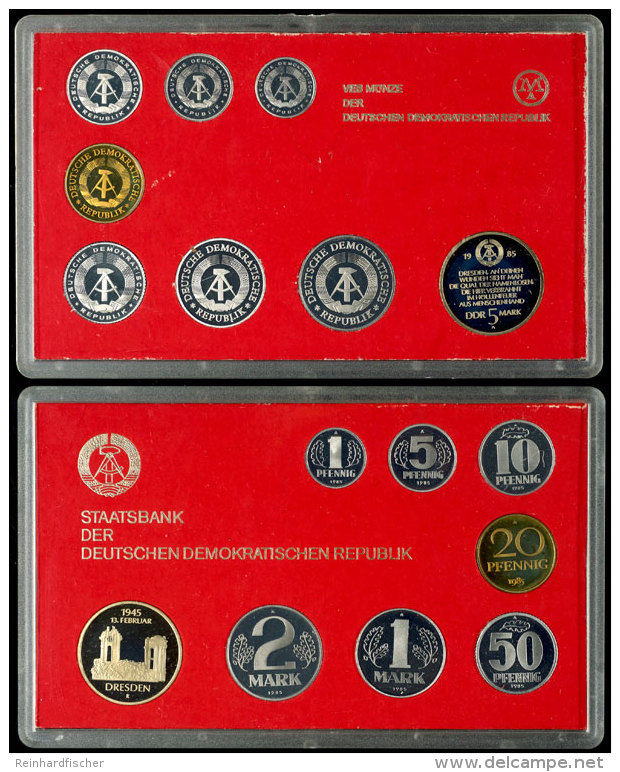 1 Pfennig Bis 5 Mark, 1985, Kursm&uuml;nzensatz, Dresdener Frauenkirche, Auflage Nur 2.816 St&uuml;ck, In... - Mint Sets & Proof Sets