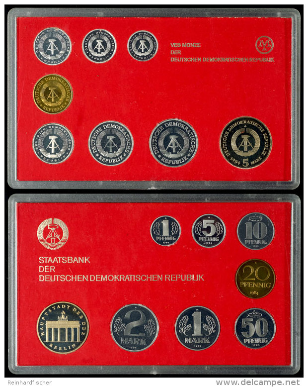 1 Pfennig Bis 5 Mark, 1984, Kursm&uuml;nzensatz, Brandenburger Tor, Auflage Nur 3.015 St&uuml;ck, In Hartplastik,... - Mint Sets & Proof Sets