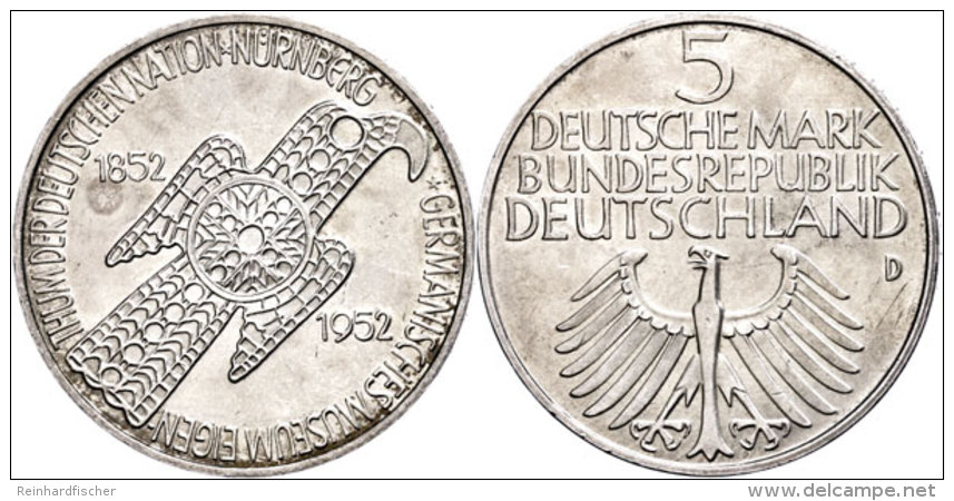 5 Mark, 1952, Germanisches Museum, Vz., Katalog: J. 388 Vz5 Mark, 1952, Germanic Museum, Extremley Fine,... - Other & Unclassified