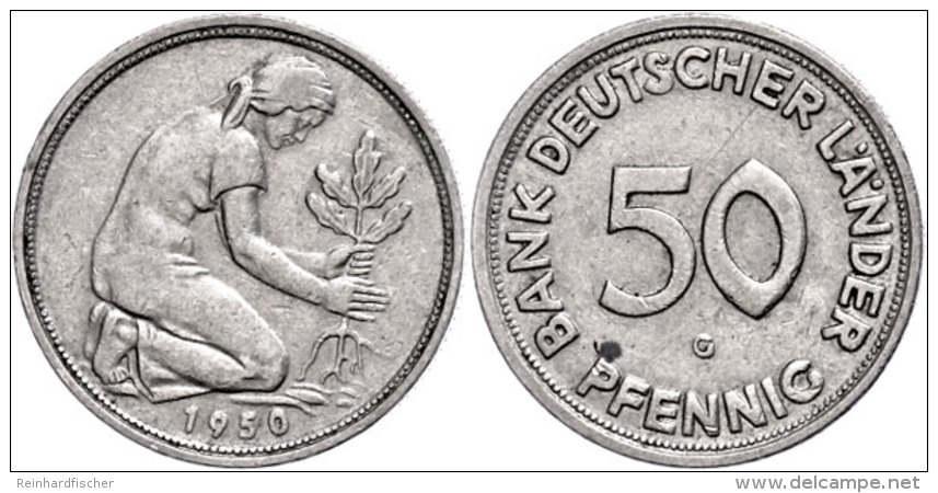 50 Pfennig, 1950, Bank Deutscher L&auml;nder, Pr&auml;gung G, Ss, Katalog: J. 379 Ss50 Penny, 1950, Bank German... - Other & Unclassified