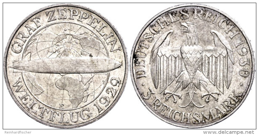3 Reichsmark, 1930, E, Graf Zeppelin, F. St., Katalog: J. 342 3 Reichmark, 1930, E, Count Zeppelin, F. St.,... - Other & Unclassified