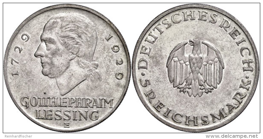 5 Reichsmark, 1929, E, Lessing, Kl. Rf., Ss-vz., Katalog: J. 336 Ss-vz5 Reichmark, 1929, E, Lessing, Small Edge... - Other & Unclassified