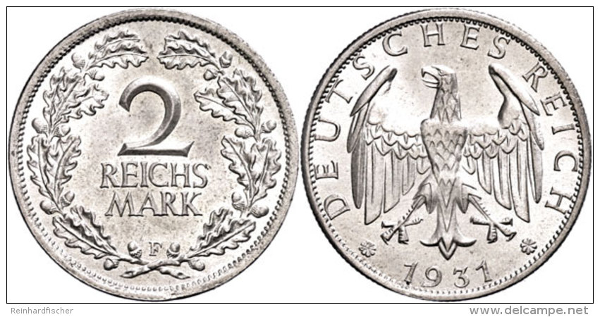 2 Reichsmark, 1931, F, F. St., Katalog: J. 320 2 Reichmark, 1931, F, F. St., Catalogue: J. 320 - Other & Unclassified