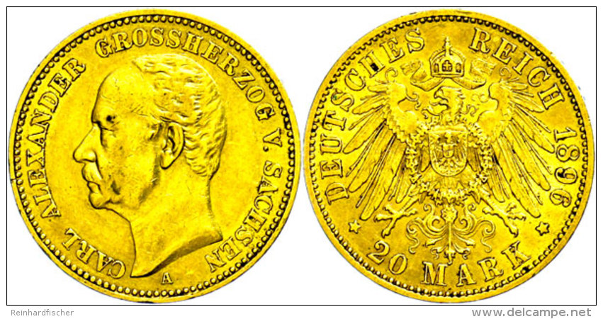 20 Mark, 1896, Carl Alexander, Kl. Rf., Ss-vz., Katalog: J. 282 Ss-vz20 Mark, 1896, Carl Alexander, Small Edge... - Autres & Non Classés