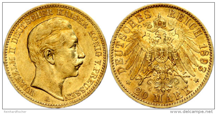 20 Mark, 1893, Wilhelm II., Ss-vz., Katalog: J. 252 Ss-vz20 Mark, 1893, Wilhelm II., Very Fine To Extremly... - Autres & Non Classés