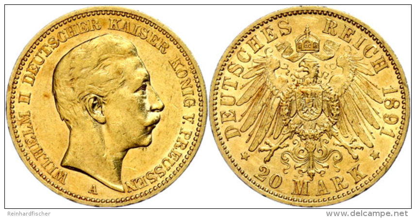 20 Mark, 1891, Wilhelm II., Ss-vz., Katalog: J. 252 Ss-vz20 Mark, 1891, Wilhelm II., Very Fine To Extremly... - Autres & Non Classés