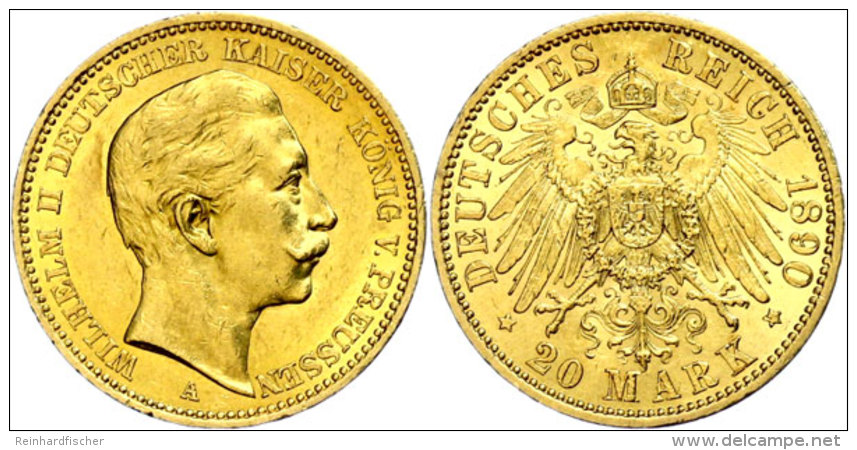 20 Mark, 1890, Wilhelm II., Vz., Katalog: J. 252 Vz20 Mark, 1890, Wilhelm II., Extremley Fine, Catalogue: J.... - Other & Unclassified