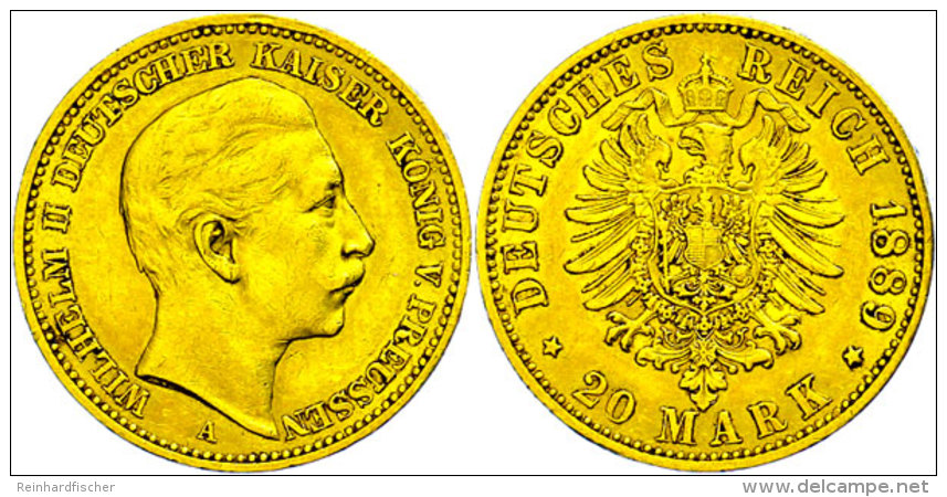20 Mark, 1889, Wilhelm II., Kl. Rf., Ss., Katalog: J. 250 Ss20 Mark, 1889, Wilhelm II., Small Edge Nick, Very... - Other & Unclassified