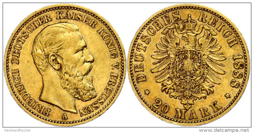 20 Mark, 1888, Friedrich III., Vz., Katalog: J. 248 Vz20 Mark, 1888, Friedrich III., Extremley Fine, Catalogue:... - Other & Unclassified