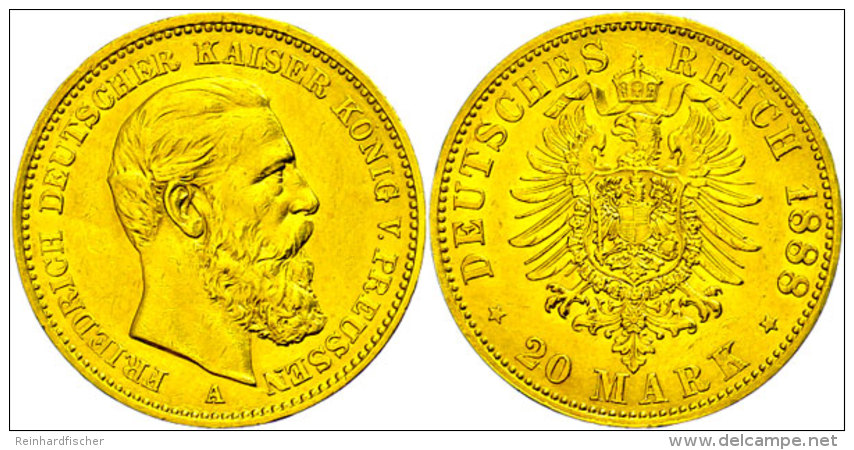 20 Mark, 1888, Friedrich III., Kl. Rf., Ss-vz., Katalog: J. 248 Ss-vz20 Mark, 1888, Friedrich III., Small Edge... - Other & Unclassified