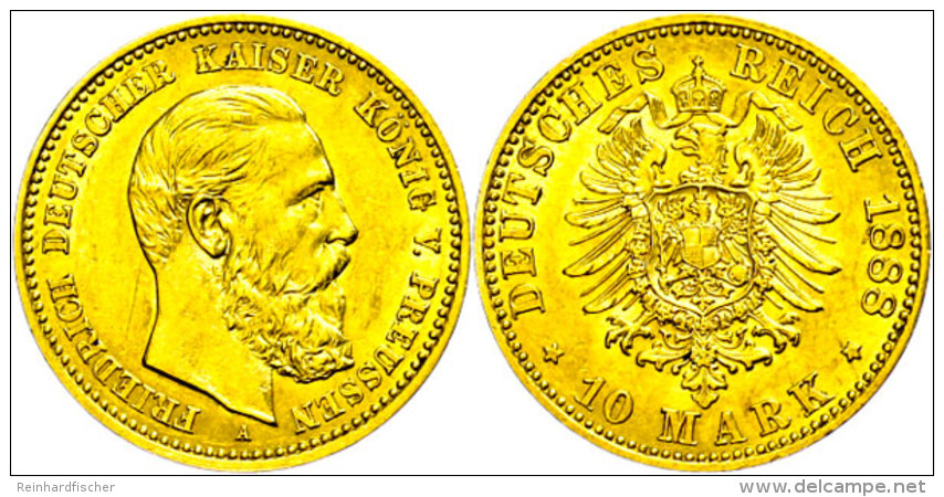 10 Mark, 1888, Friedrich III., Wz. Rf., F. Vz., Katalog: J. 247 10 Mark, 1888, Friedrich III., Watermark. Edge... - Other & Unclassified