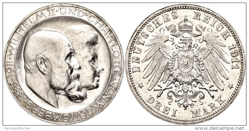 3 Mark, 1911, Wilhelm II., Variante Mit Hohem Querstrich, Kl. Rf., Vz., Katalog: J. 177b Vz3 Mark, 1911,... - Other & Unclassified