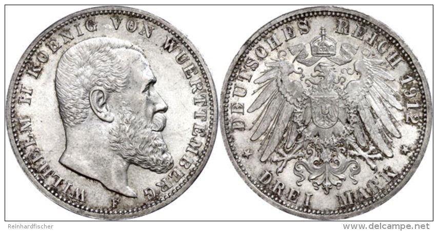 3 Mark, 1912, Wilhelm II., Vz-st., Katalog: J. 175 Vz-st3 Mark, 1912, Wilhelm II., Extremly Fine To... - Other & Unclassified