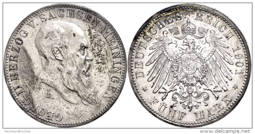 5 Mark, 1901, Georg II., Zum 75. Geburtstag, Kl. Rf., Kr&auml;ftige Patina, F. Vz., Katalog: J. 150 5 Mark,... - Autres & Non Classés