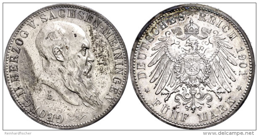 5 Mark, 1901, Georg II., Zum 75. Geburtstag, Kl. Rf., Kr&auml;ftige Patina, F. Vz., Katalog: J. 150 5 Mark,... - Other & Unclassified