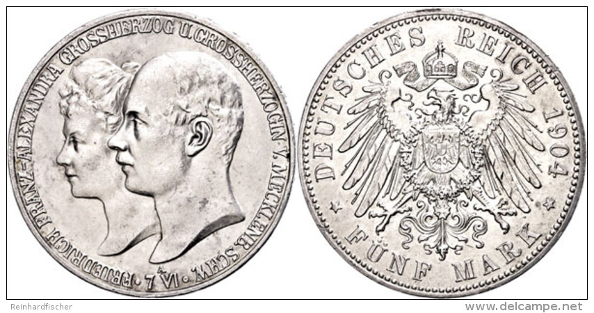 5 Mark, 1904, Friedrich Franz IV., Kl. Rf., F. Vz., Katalog: J. 87 5 Mark, 1904, Friedrich Francis IV., Small... - Other & Unclassified