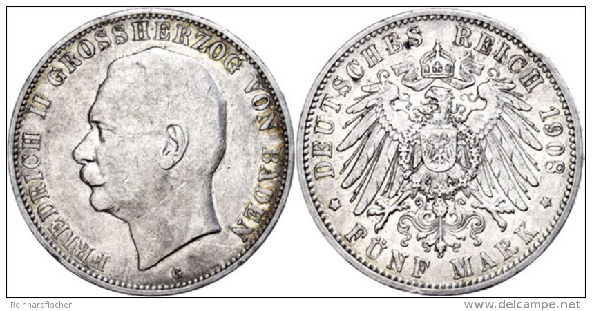 5 Mark, 1908, Friedrich II., Randfehler, Ss., Katalog: J. 40 Ss5 Mark, 1908, Friedrich II., Margin Fault, Very... - Other & Unclassified