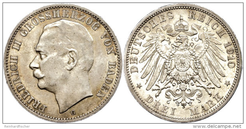 3 Mark, 1910, Friedrich II., Sch&ouml;ne T&ouml;nung, St., Katalog: J. 39 St3 Mark, 1910, Friedrich II., Nice... - Autres & Non Classés