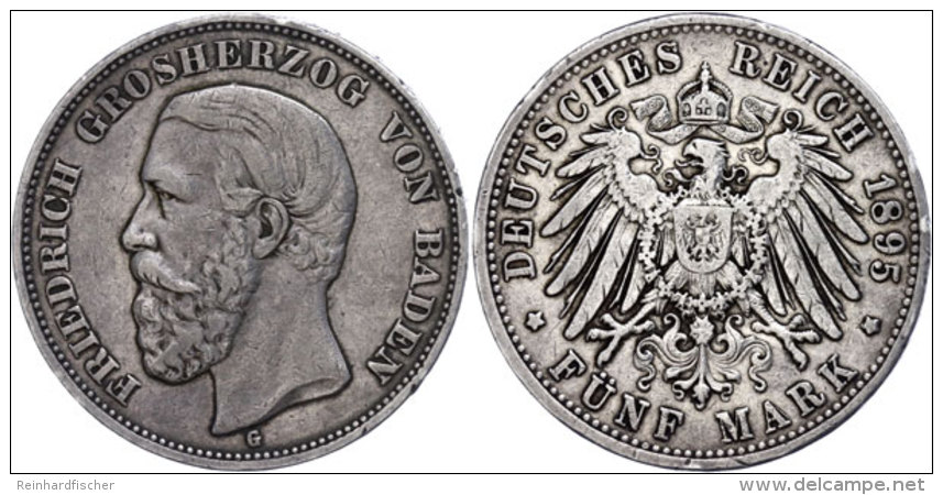 5 Mark, 1895, Friedrich I., Randfehler, Ss., Katalog: J. 29 Ss5 Mark, 1895, Friedrich I., Margin Fault, Very... - Autres & Non Classés