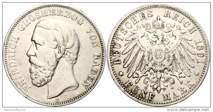 5 Mark, 1891, Friedrich I., Randfehler, Ss., Katalog: J. 29 Ss5 Mark, 1891, Friedrich I., Margin Fault, Very... - Autres & Non Classés