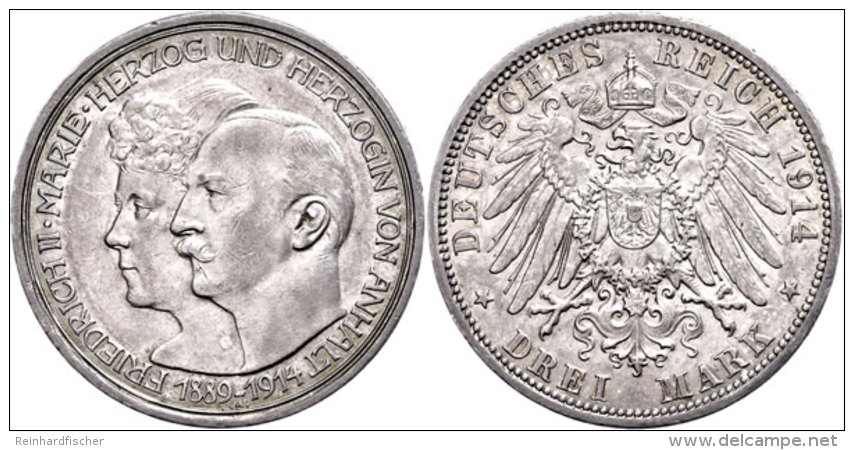 3 Mark, 1914, Friedrich II., Zur Silbernen Hochzeit, Dunkle T&ouml;nung, Vz., Katalog: J. 24 Vz3 Mark, 1914,... - Other & Unclassified