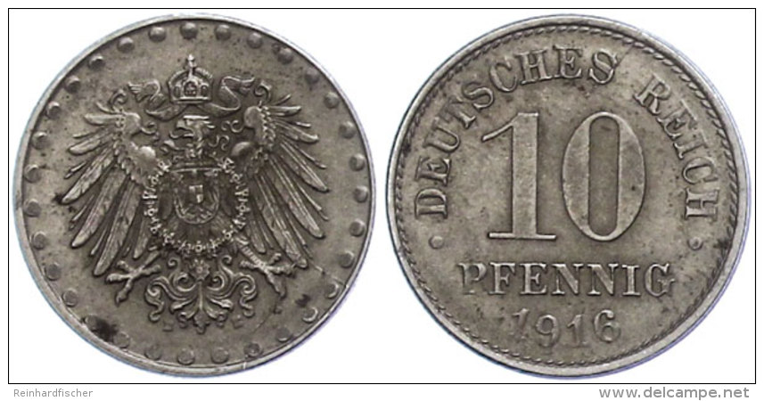 10 Pfennig,1916,  E, Eisen, Vz., Katalog: J. 298 Vz10 Penny, 1916, E, Iron, Extremley Fine, Catalogue: J. 298... - Other & Unclassified