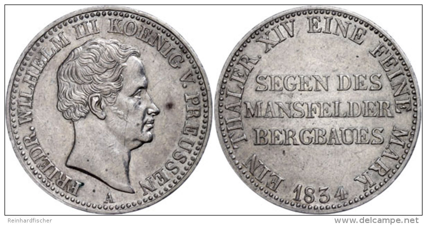 Taler, 1834, Friedrich Wilhelm III., Berlin, AKS 17, J. 62, Wz. Rf., Ss.  SsThaler, 1834, Friedrich Wilhelm... - Autres & Non Classés