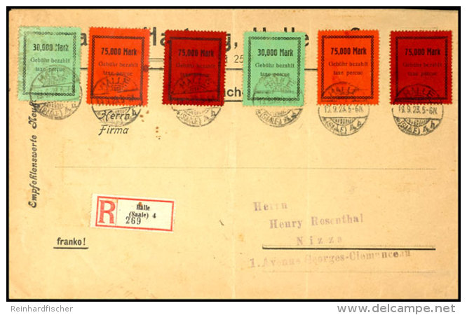 HALLE, Die 3 Privaten Geb&uuml;hrenzettel Komplett (2 X) Auf Philatelistischem Einschreibe Brief Von "HALLE -... - Other & Unclassified