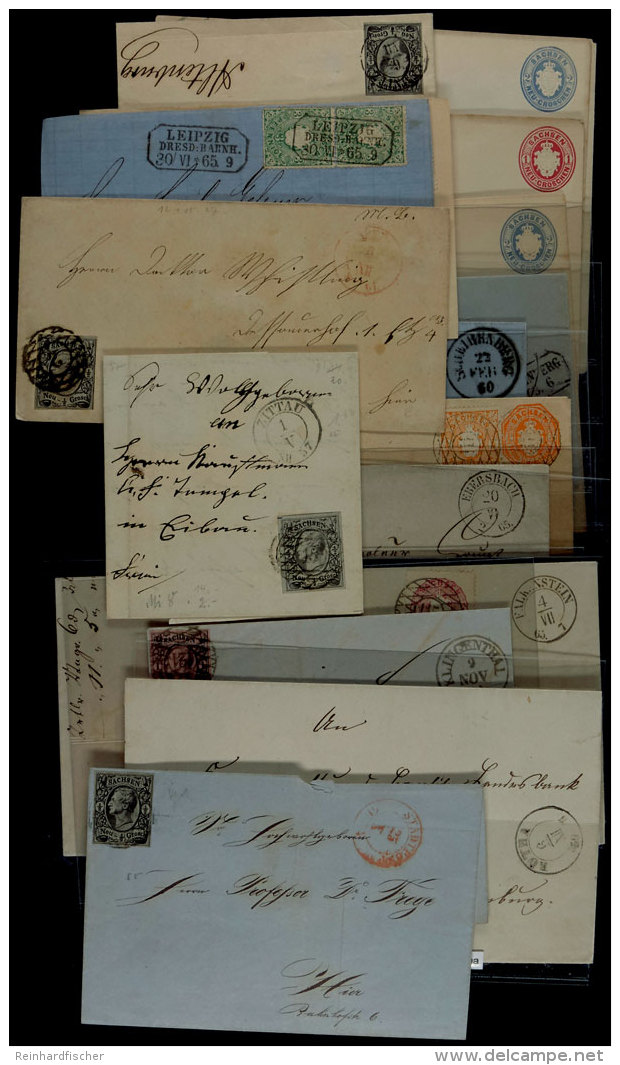 1855 - 1867, 15 Briefe Und Ganzsachen, Dabei Bessere Stempel, Dazu Zwei Vorderseiten  BF1855 - 1867, 15 Covers... - Saxony