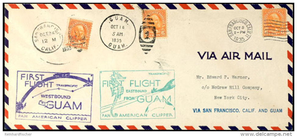 1935, PAN-AM American Clipper Erstflug San Francisco - Guam - San Francisco, Brief Mit Drei Aufgabestempeln Und... - Other & Unclassified