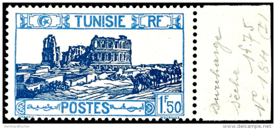 1.75 Fr. Auf 1,50 Fr. Aufdruckausgabe, Randst&uuml;ck Mit Abart "Blinddruck Des Wertaufdruckes", Postfrisch,... - Tunisia