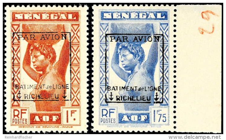 1 Fr. Und 1.75 Fr. Mit Aufdruck "Par Avion / Batiment De Ligne / Richelieu", Flugpostausgabe 1938, Tadellos... - Senegal (1960-...)