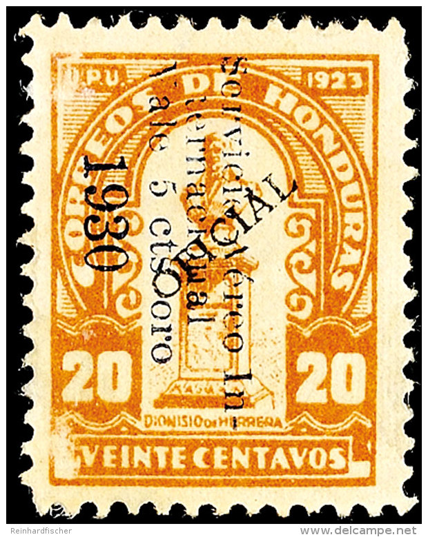 10 Cts. Auf 20 C. Hellbraun Mit Aufdruck "Oficial", Blauer Aufdruck, Flugpostmarke 1930, Ungebraucht, Vorderseitig... - Honduras