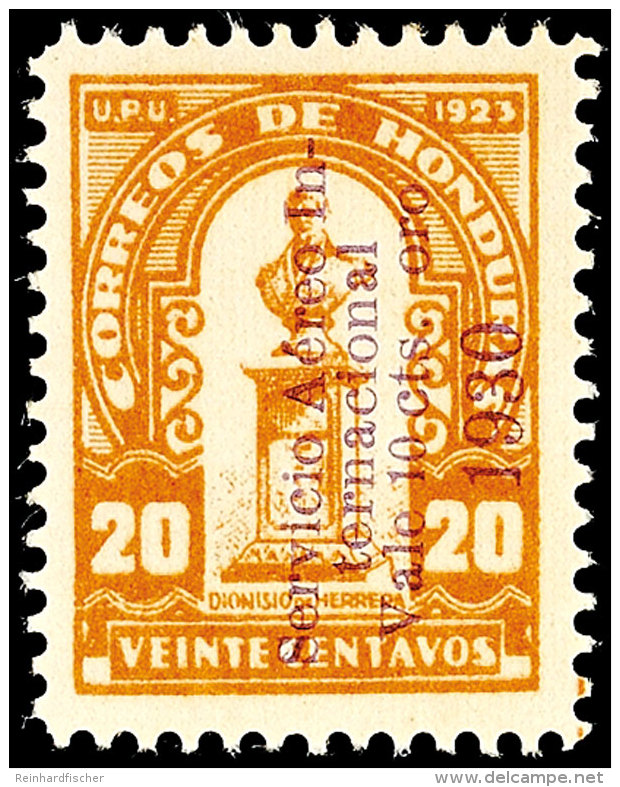 5 Cts. Auf 20 C. Hellbraun, Violetter Aufdruck, Flugpostmarke 1930, Tadellos Ungebraucht, Signiert, Mi. 800.-,... - Honduras