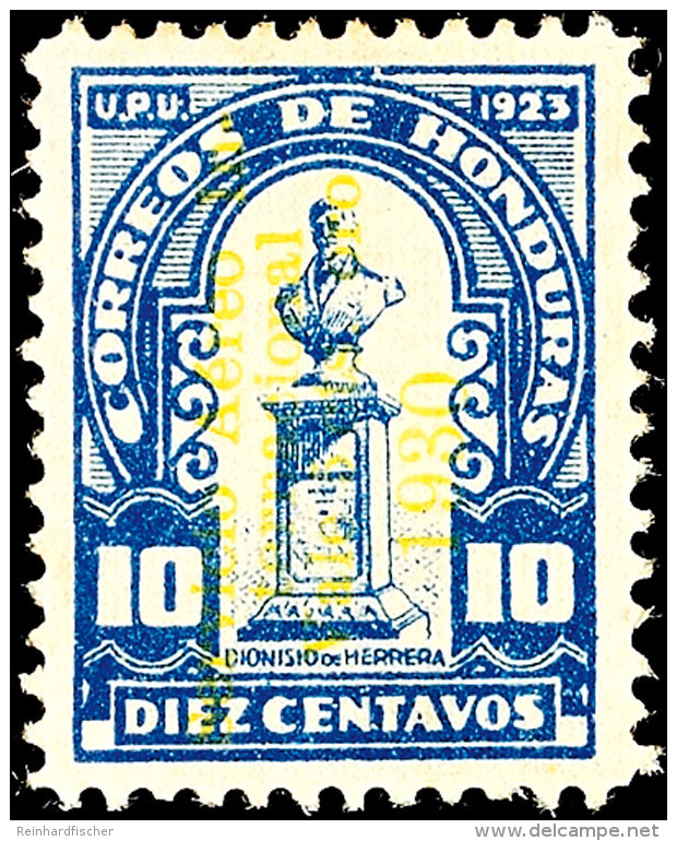5 Cts. Auf 10 C. Blau, Gelber Aufdruck, Flugpostmarke 1930, Tadellos Ungebraucht, Mi. 450.-, Katalog: 244b *5... - Honduras