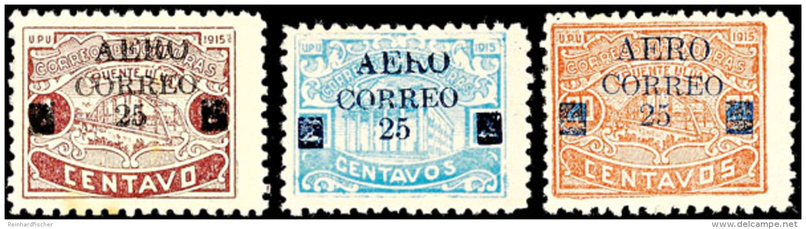 25 Auf 1 C., 5C. Und 20 C. Freimarken, Flugpostausgabe 1925, Tadellos Ungebraucht, Signiert, Mi. 550.-, Katalog:... - Honduras