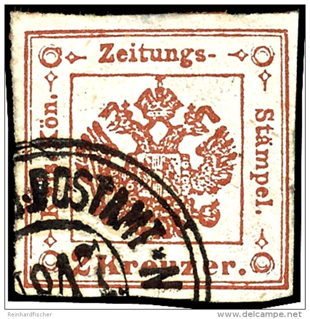1858, 2 Kr. Rotbraun, Platte II, Voll- Bis Breitrandig, Teil Der Oberen Marke Ist Zu Sehen, Gestempelt, Tadellos,... - Other & Unclassified