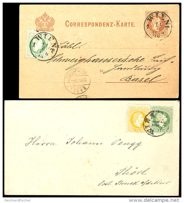 2 Kr. Gelb Bzw. 3 Kr Gr&uuml;n, Franz Joseph, Als Zusatzfrankatur Auf GA-Umschlag 3 Kr., Bzw. GA-Karte 2 Kr.,... - Other & Unclassified