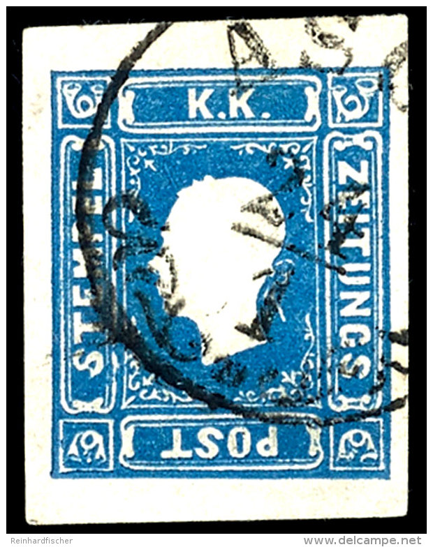 1858, 1,05 Kr. Zeitungsmarke, Blau, Vollrandig Geschnitten, Klar Gestempelt "ASCH 24/1", Fotobefund Puschmann... - Otros & Sin Clasificación