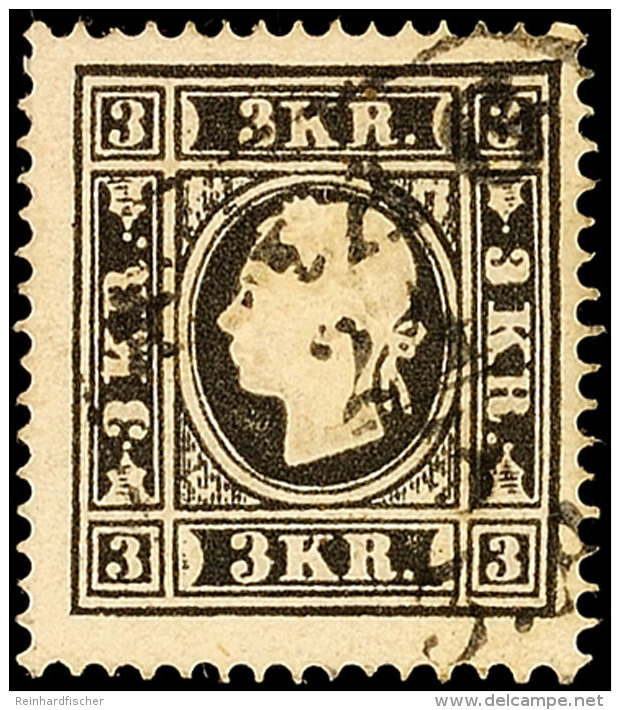 3 Kr. Schwarz, Tadellos, Gestempelt, Sign. Ebel, Katalog: 11II O3 Kr. Black, In Perfect Condition, Used, Signed... - Other & Unclassified