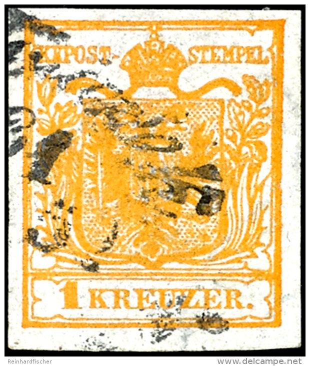 1 Kr. Orange, Handpapier Type Ib, Mit Wasserzeichen, Allseits Gut Gerandet, Klar Gestempelt Mit Teilstempel... - Other & Unclassified