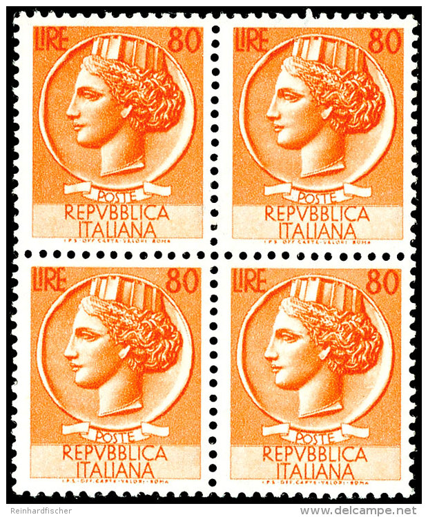 5 - 80 L. Italia Komplett In Postfrischen 4er-Blocks, Mi. 560,-, Katalog: 884/91 **5 - 80 L. Italia Complete In... - Unclassified