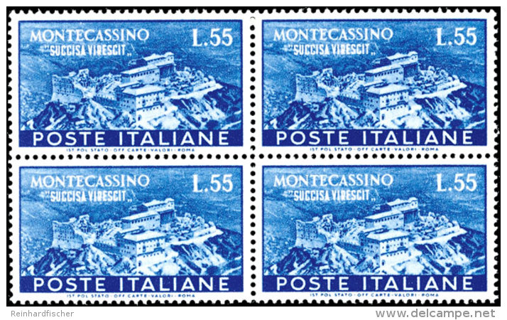 20 U. 55L. Kloster Monte Cassino, Postfrische 4er-Blocks, Mi. 400,-, Katalog: 837/38 **20 And 55L. Abbey Monte... - Unclassified